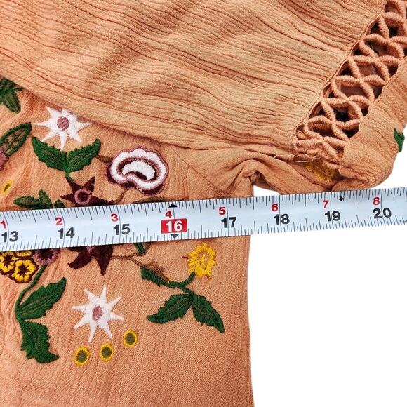 Altar'd State Floral Embroidered Dress Coral Pink Mini Tie Back Womens Sz Small - Picture 8 of 10